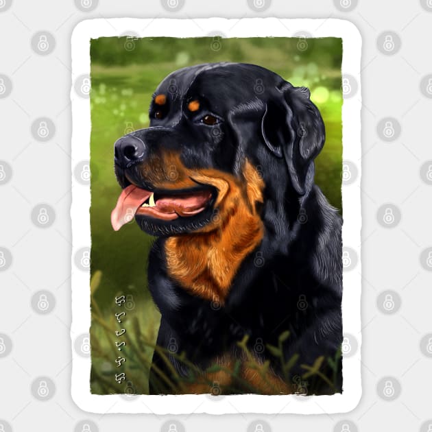 Rottweiler - White Sticker by Thor Reyes